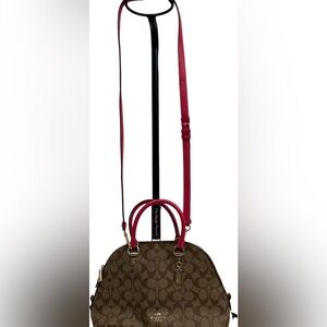 Coach 2558 Katy Satchel Khaki Signature Canvas Fuchsia Pink Leather Bag